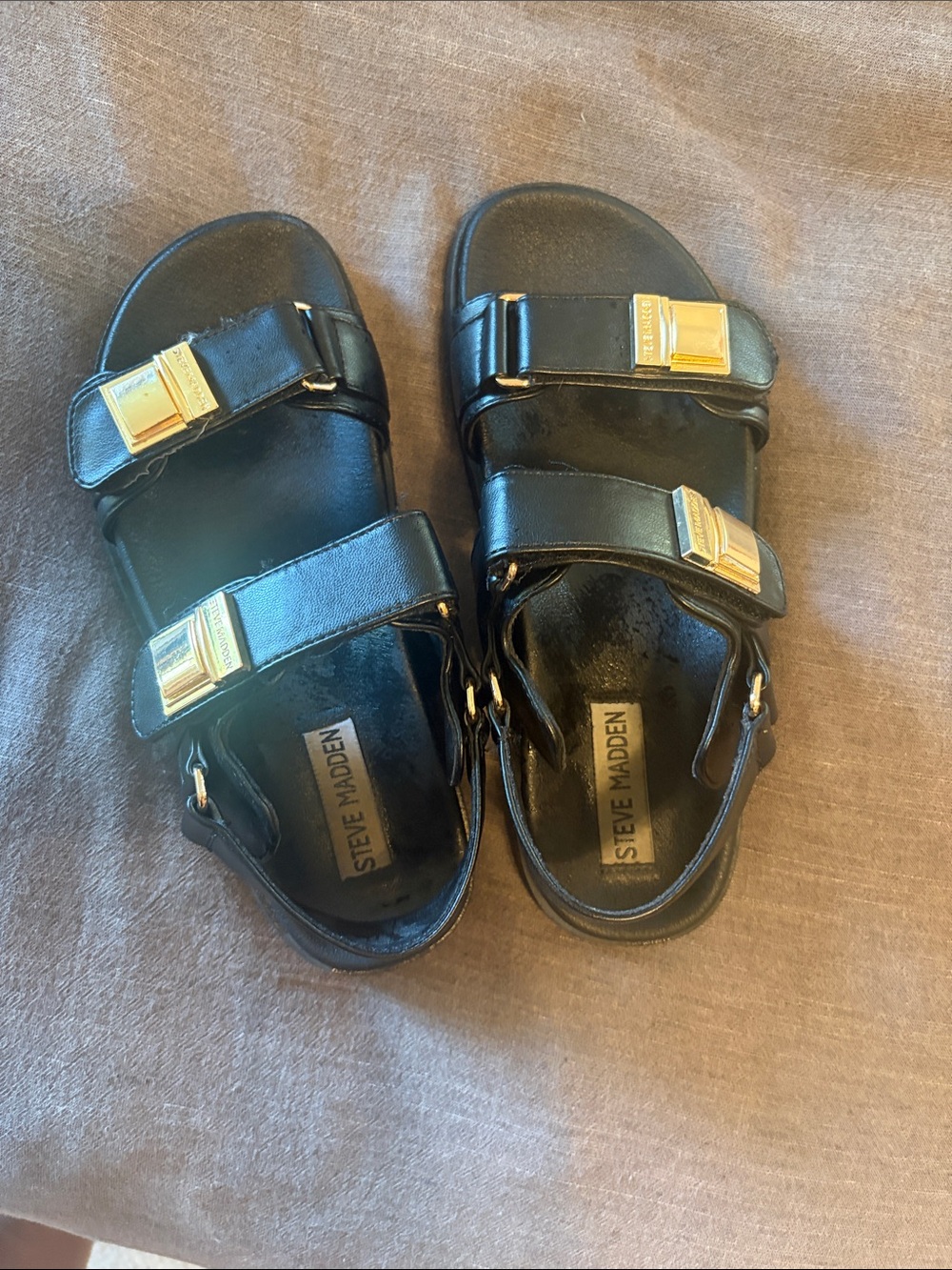 Steve Madden Black Kids Sandals with Gold Buckle Accents
